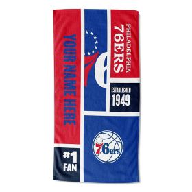 [Personalization Only] OFFICIAL NBA Colorblock Personalized Beach Towel - Philadelphia 76ers