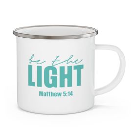 Enamel Camping Mug, Be The Light Inspirational Art Illustration, Green