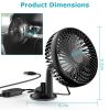 Car Cooling Fan Portable Rotatable USB Vehicle Fan Backseat Clip Fan Dashboard Window Suction Fan for SUV RV Pickup with 3 Speeds